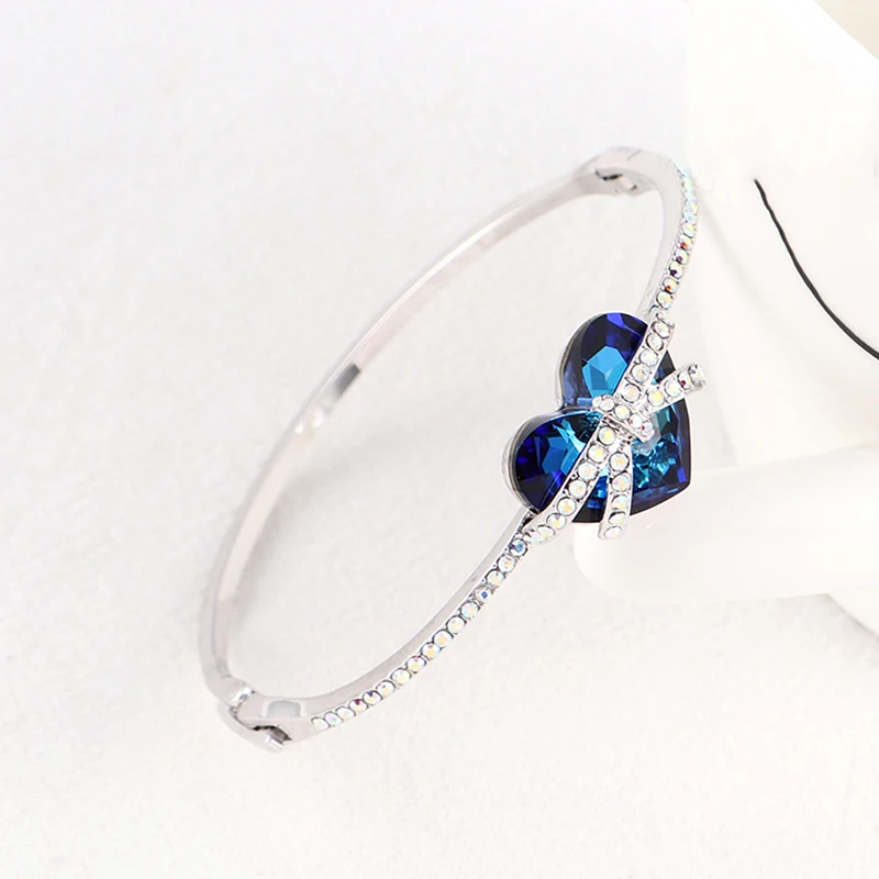 Переливающийся цветной Яркий яркий браслет Swarovski серебряного цвета с бантом