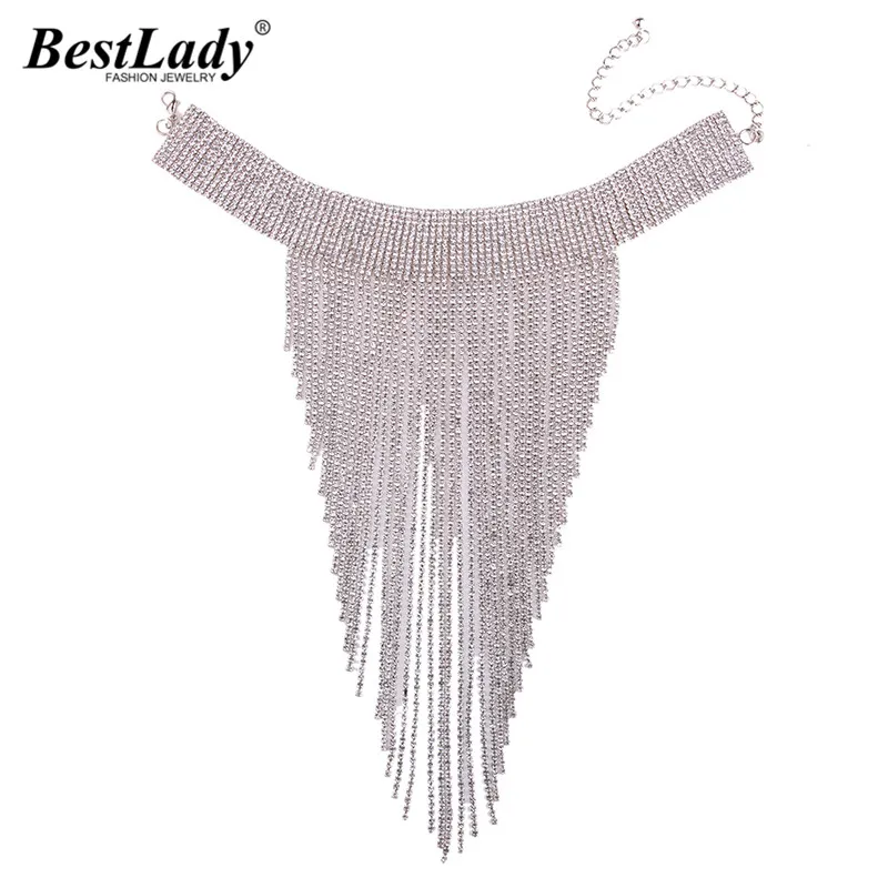 Женское длинное ожерелье чокер Best lady с кисточкой и воротником стразы свадебное