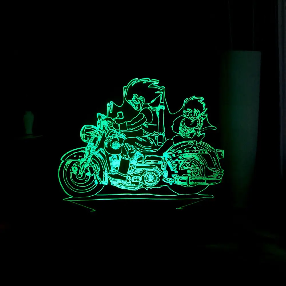 Мультфильм два мальчик ездить мотоцикл Led ночник USB Сенсорный пульт 3D настольный