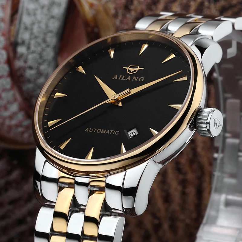 Часы AILANG для мужчин механические из стали водонепроницаемые простой с