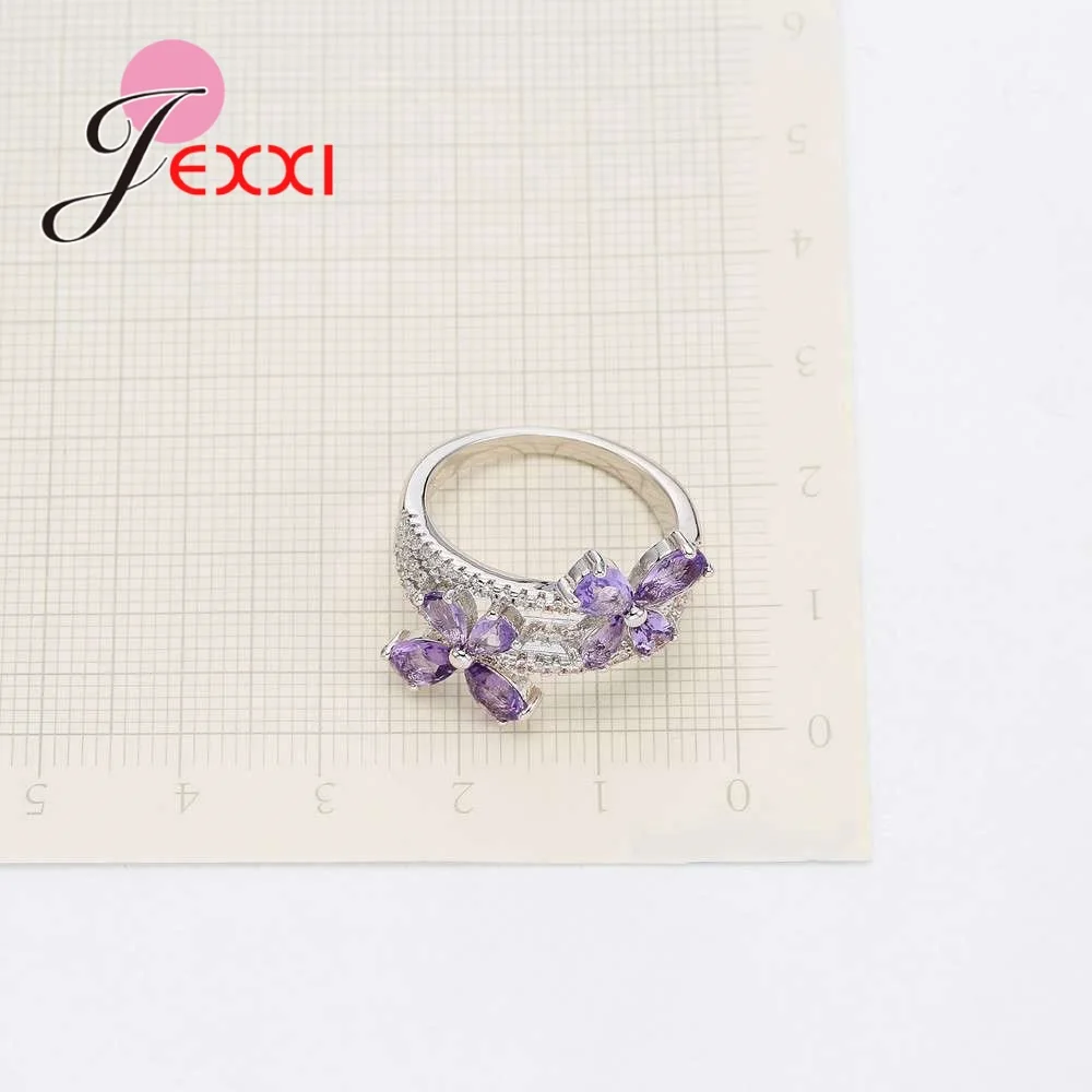 Sweet Lovely Girl Gift Ring 925 Sterling Silver Two Flower Shape Cubic Zircon Women Wedding Engagement Dance Party Jewelry | Украшения и