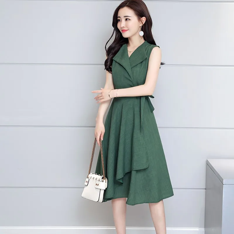 Женское платье-трапеция без рукавов повседневное однотонное платье из хлопка и