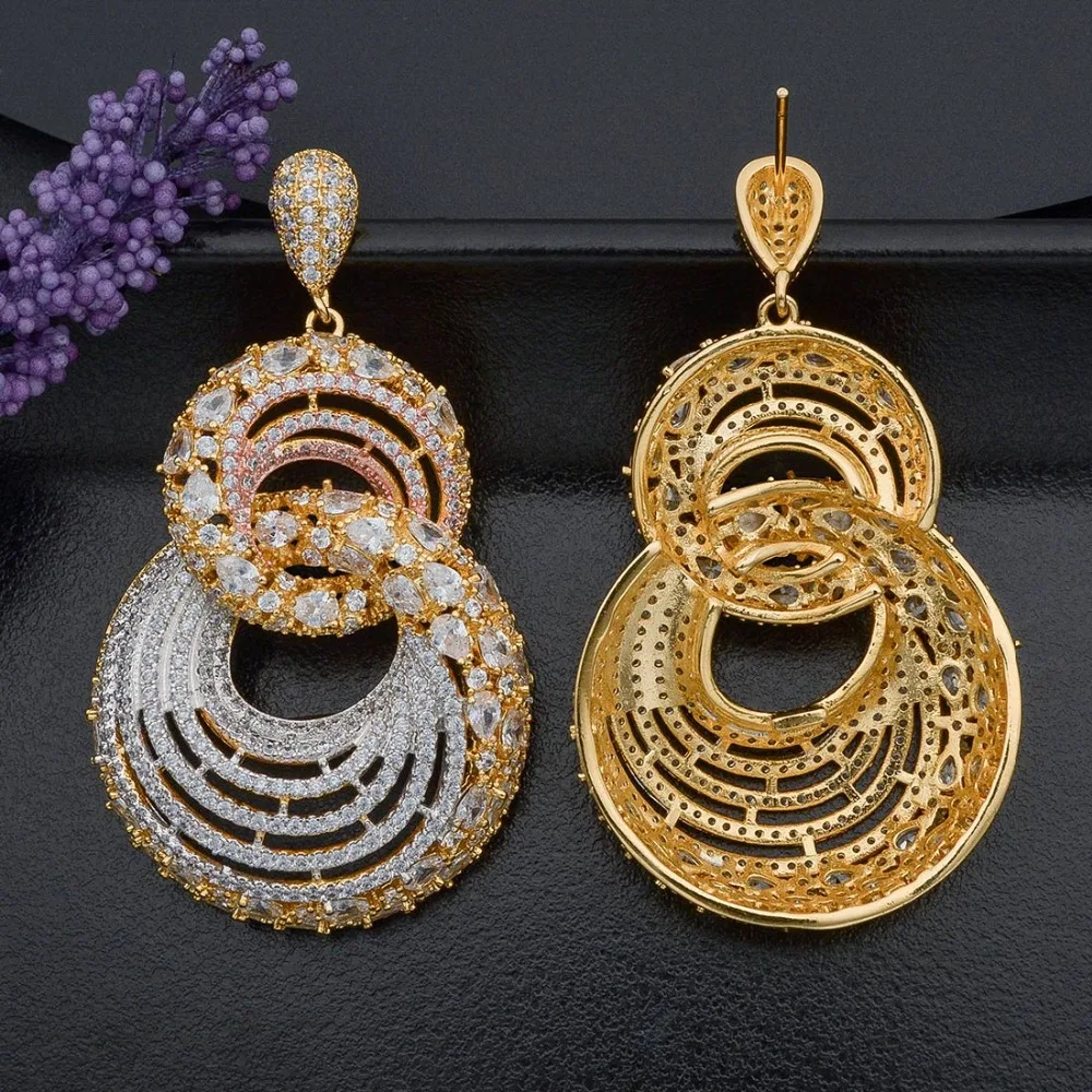 ModemAngel Роскошные брендовые свадебные серьги с кубическим цирконием 3 тона