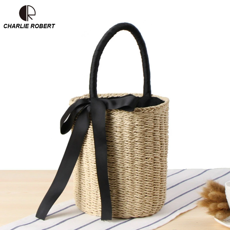 

2019 Straw Bags Women New Summer Rattan Bag Handmade Woven Beach Top-Handle Bag Four Colors Circle Bohemia Handbag Bali Box