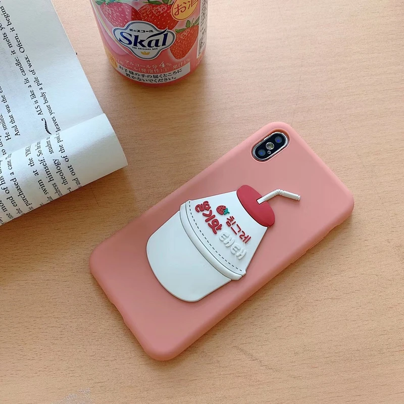 3D силиконовый милый молочный фруктовый напиток бутылка конфеты мягкий чехол для телефона для iphone X XR XS MAX 6S 7 8 plus для samsung S8 S9 S10 Note 9 E