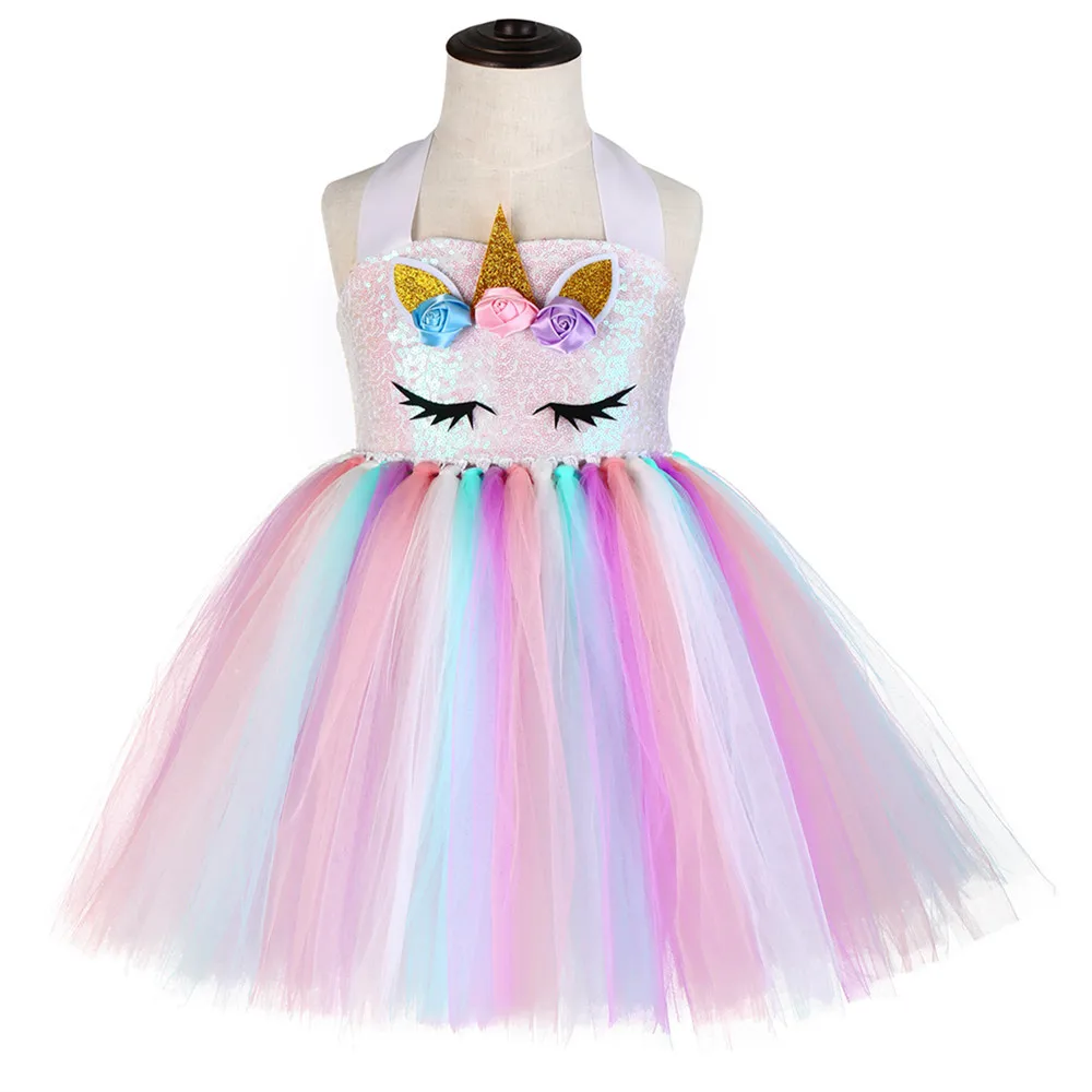 Dress Милые дети девочек Единорог Платье-пачка с повязкой на голову цветок блесток пони, единорог День рождения Косплей Костюм Платье - Цвет: Dress