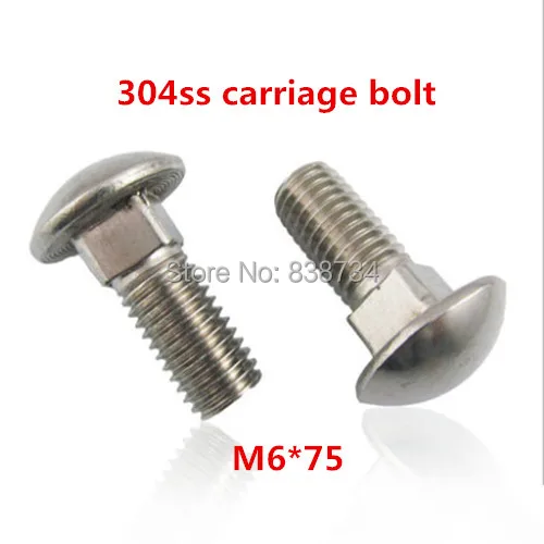 

50pcs a2 70 304 stainless steel mushroom head square neck bolt m6*75