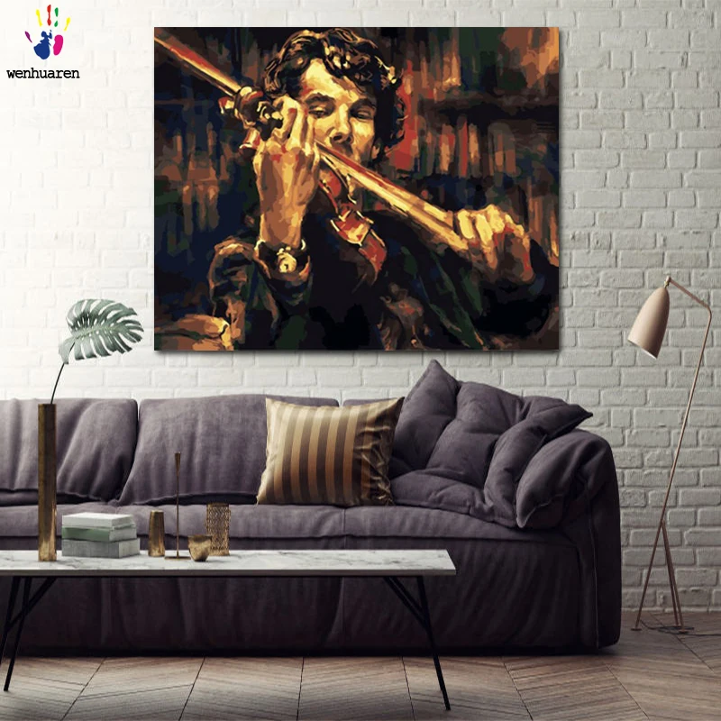 DIY colorings pictures by numbers with colors The man who plays the violin picture drawing painting framed Home | Дом и сад