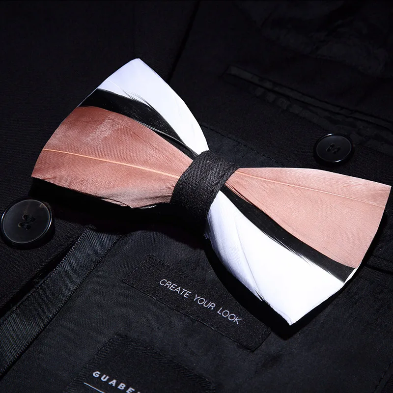 Bowtie Джеггинсы новые розовые Модные мужские перья и кожа ручной работы брошь для галстука-бабочки Набор Предварительно галстук-бабочка для подарочных коробок на свадебную вечеринку - Цвет: Bowtie