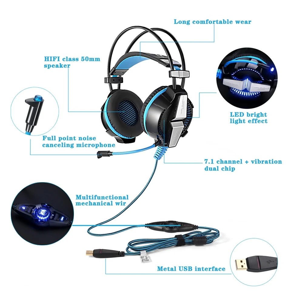 KOTION каждый G7000 USB Игровые наушники С микрофоном 7 1 Surround Sound стерео вибрации