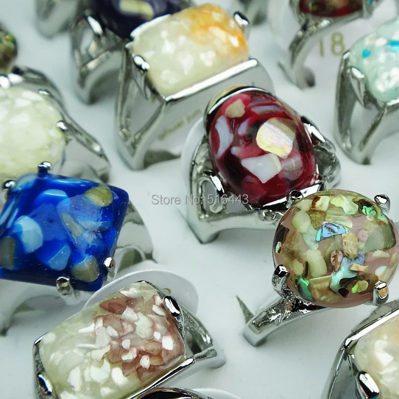 Freeshipping Hot Sale 10pcs Charms Mix Natural Shell Stones Silver P Womens Mens Fashion Rings Wholesale Jewelry Lots A334 | Украшения и