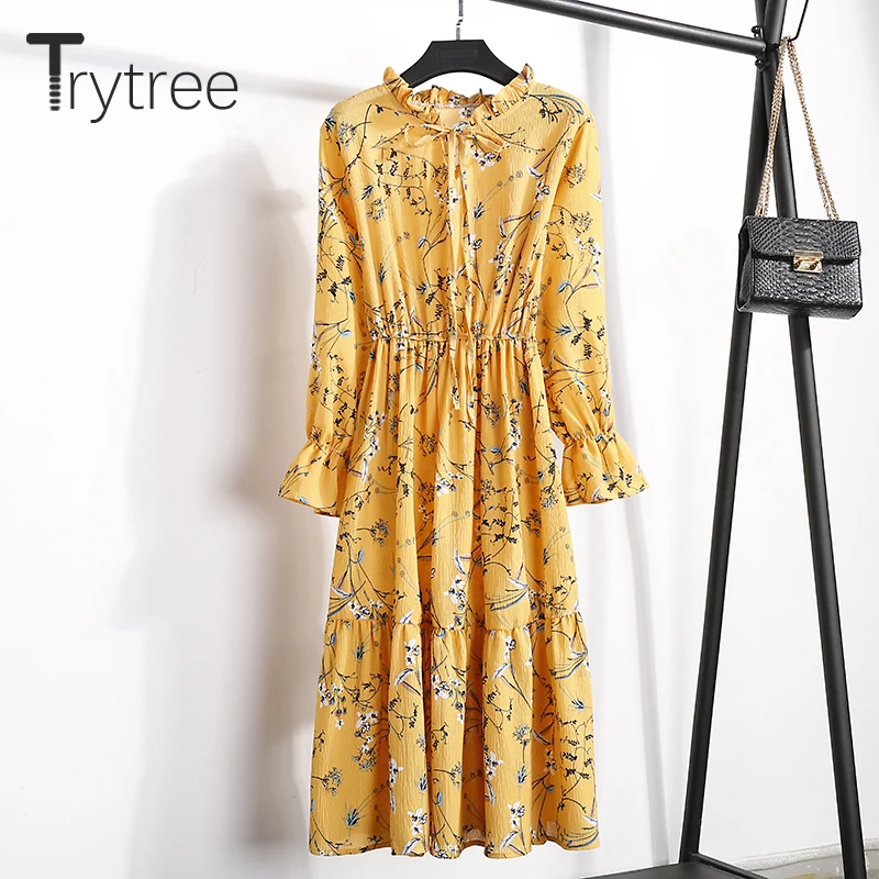 Trytree лето осень богемное платье с цветочным принтом женские платья 12 стилей Бант