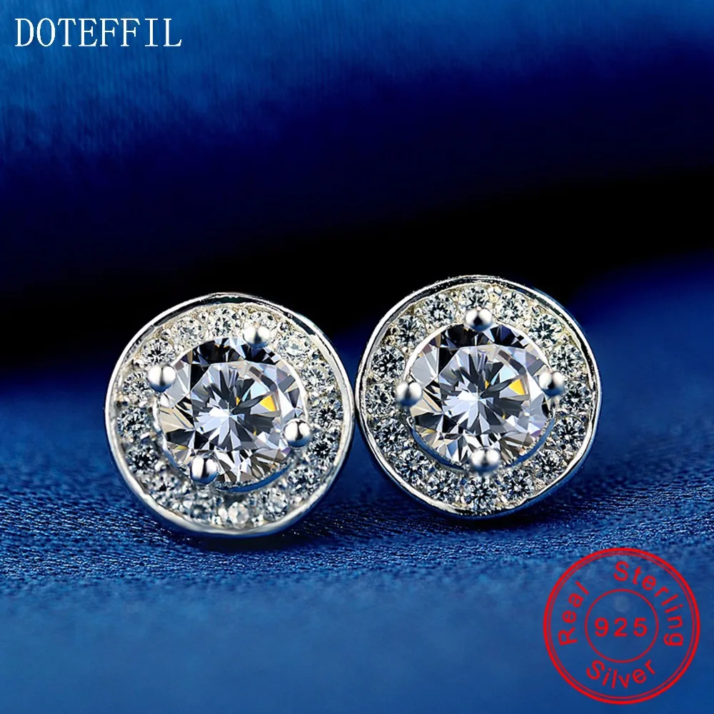 

100% Sterling Silver Round Earrings Woman Charm Zircon High Quality 925 Silver Stud Earrings Jewelry For Women