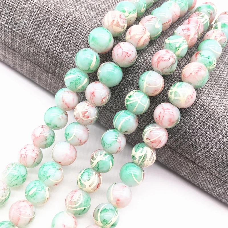 

Wholesale 4/6/8mm Cyan&white Salad Glass Beads Loose Spacer Painted Pearl Charm DIY Jewellery Making #07