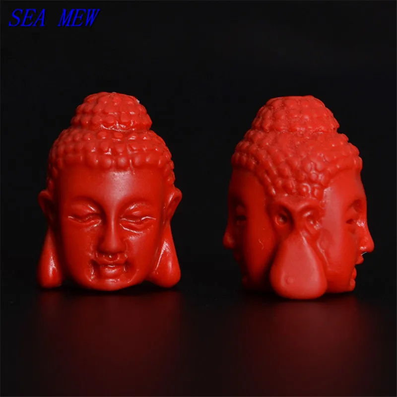SEA MEW 5 шт. 11 мм * 15 красный циннабар Двусторонняя Будда бусины головка для