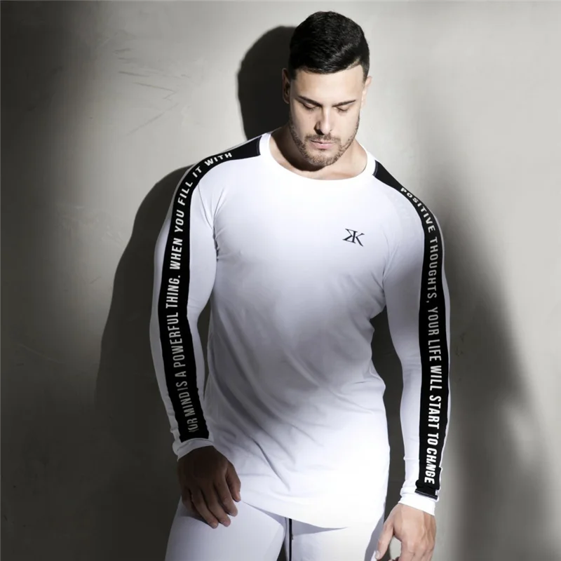 

2018 New Men Long sleeves Elasticity Tight t shirts muscle Man Gyms Fitness Bodybuilding Jogger Brand clothing Plus size M-XXXL
