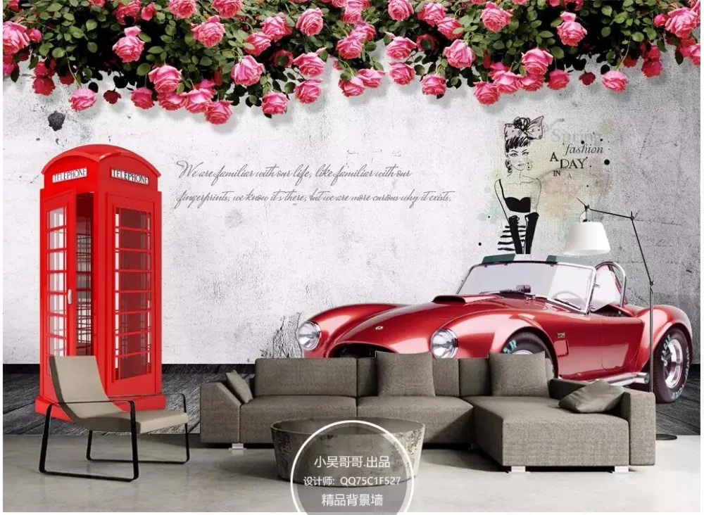 Настенные 3d фотообои на заказ винтажные автомобильные розы коробка для телефона