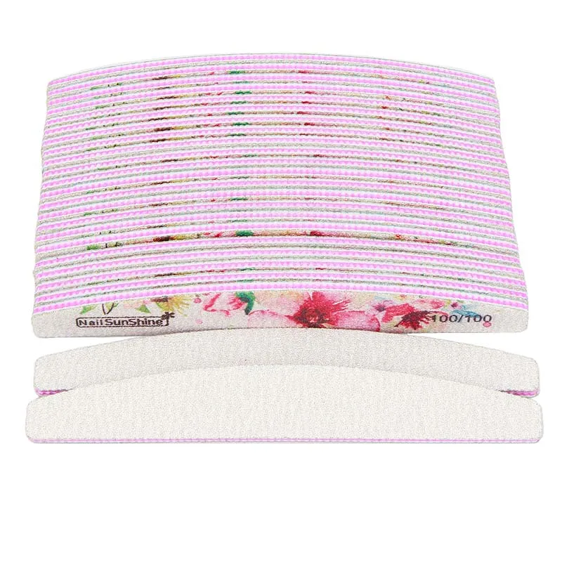 

5pcs Sanding Buffer Blocks Nail Art Tips 100/100 Half Moon Nail File Buffing Gel Polish Nail Care Tools Colorful Flower Design