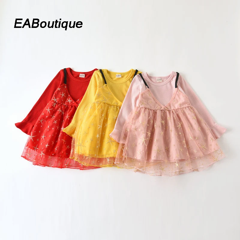 EABoutique baby girl dress spring autumn long sleeved mesh for 2-5 years Q0314 | Детская одежда и обувь