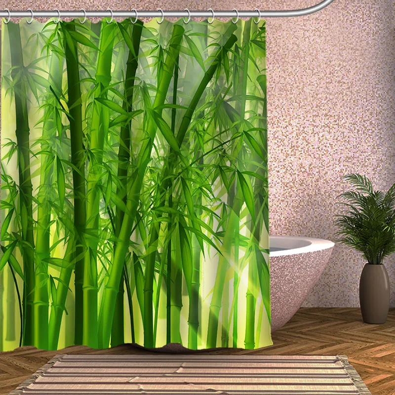 Бамбуковая занавеска для ванной комнаты Полиэстеровая душа с 3D принтом 12