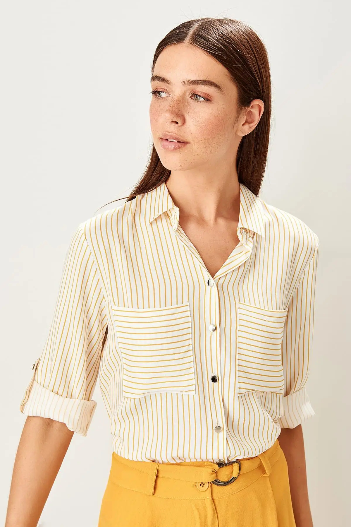 Trendyol горчичная рубашка в полоску TWOSS19ST0058| |