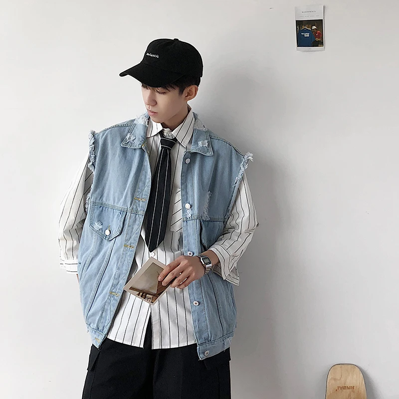 Хлопковая Свободная куртка жилет с принтом Повседневная джинсовая в стиле