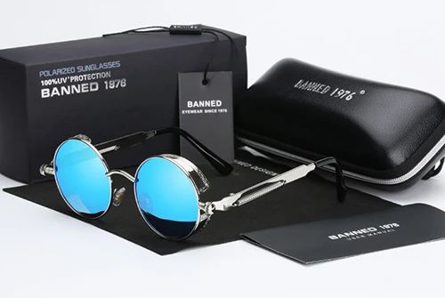 silver blue HD поляризованные круглые металлические солнцезащитные очки uv400 Мужские Солнцезащитные очки feminin Женские винтажные gafas de sol металлические очки с коробкой - Цвет линз: silver blue