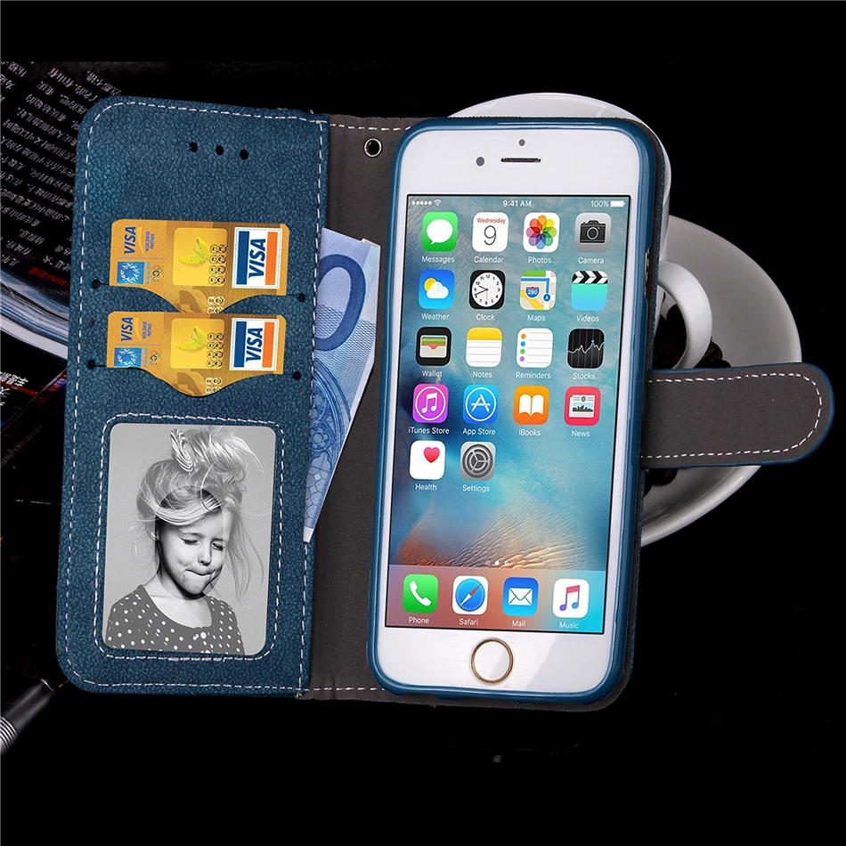 Чехол из матовой кожи для Apple iPhone X, 6, 6 S, 7, 8, iPhone7 Plus, кошелек, откидная крышка, чехол с фоторамкой, B65