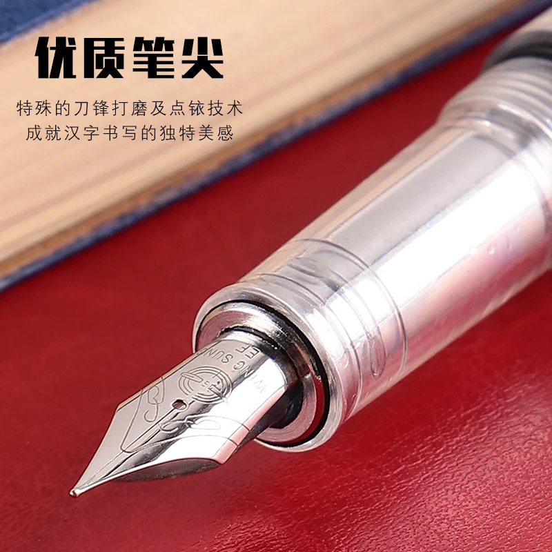 3PCS New Wing Sung 3013 Vacuum Fountain Pen Set Wingsung Resin Transparent Quality EF/F Nib 0.38/0.5mm Ink Gift Pen for Office