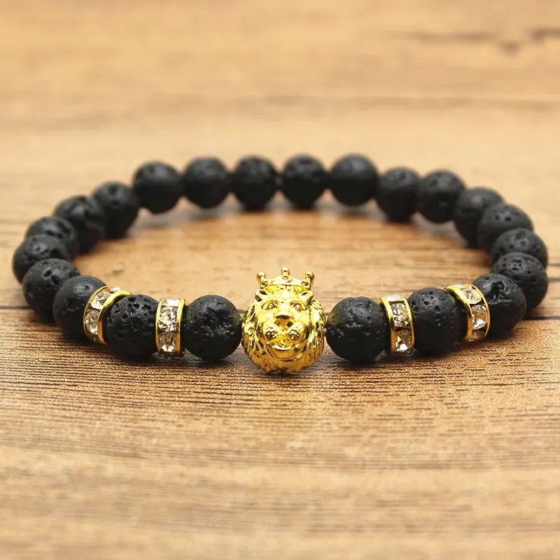 Браслет в античном стиле с золотым и серебряным покрытием Лев мужские черные