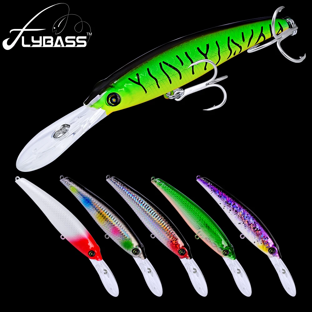 FLYBASS 5PCS 46.5g-1.64oz Wobbler Fishing Lure Big Minnow Hardbait 19.5cm-7.68&quot Artificial Bait Pike Carp lures 2/0# Hook | Спорт и