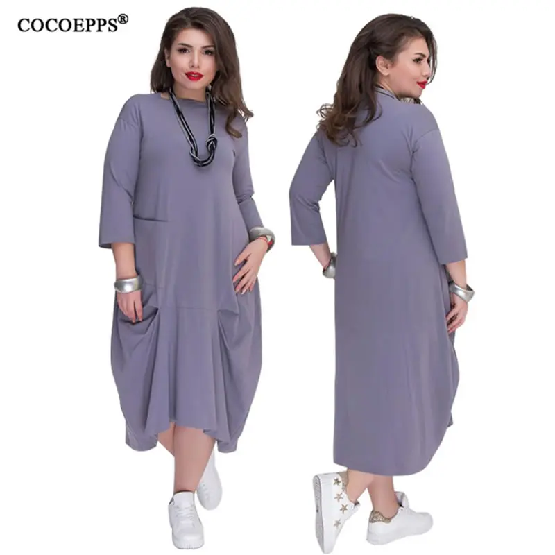 5XL 6XL осень плюс размер длинное женское платье зима 2019 повседневные Большие
