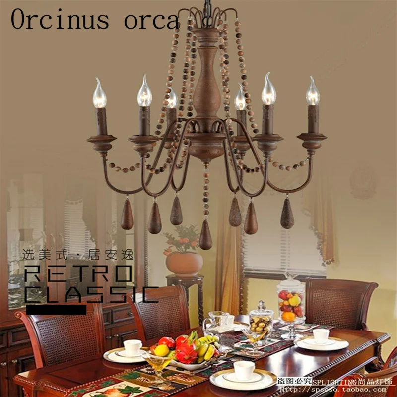 French garden logs chandeliers living room dining bedroom American Creative wooden beads retro Chandelier free shipping | Лампы и