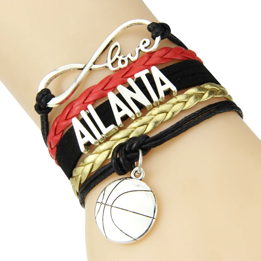 Браслет для футбольной команды Infinity Love Atlanta черный красный золотой | Украшения и