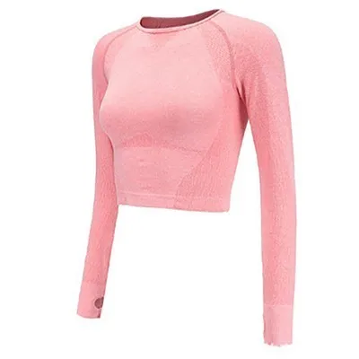 Pink Sport Top Спортивный топ для фитнеса, женская спортивная рубашка для йоги, бесшовный укороченный топ с длинным рукавом, женский топ для йоги, для тренажерного зала, для фитнеса, для тренировок, женская спортивная одежда - Цвет: Pink Sport Top