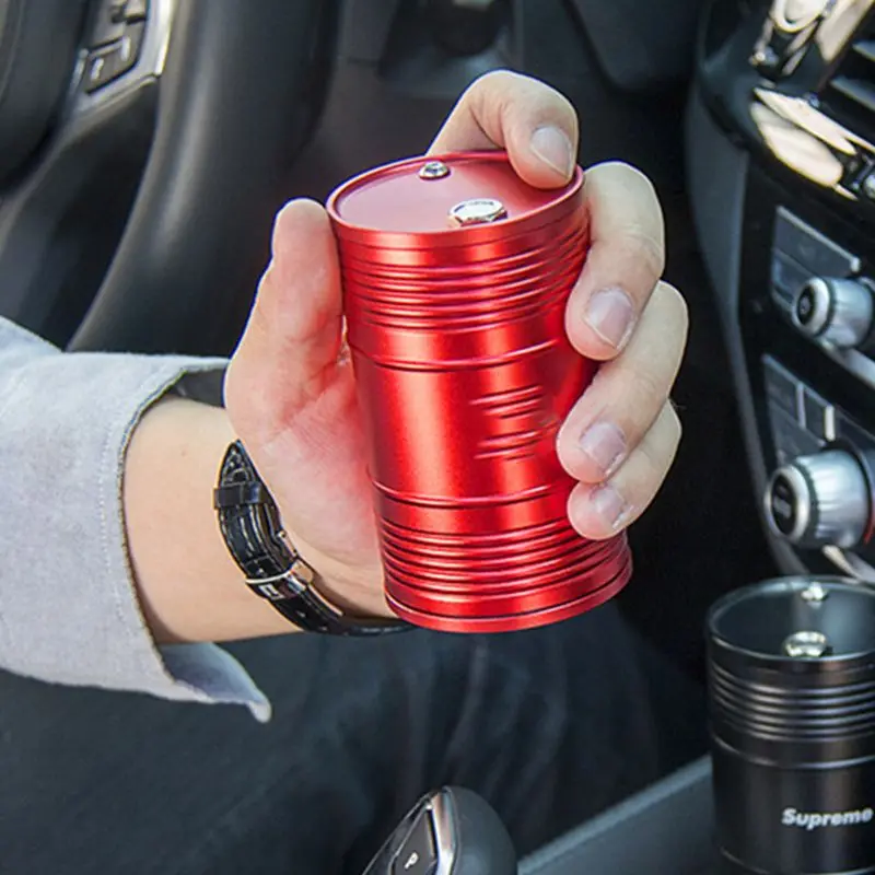 Универсальная автомобильная пепельница, переносная пепельница с крышкой из алюминиевого сплава, форма барабана для масла, съемная пепельница с высокой термостойкостью