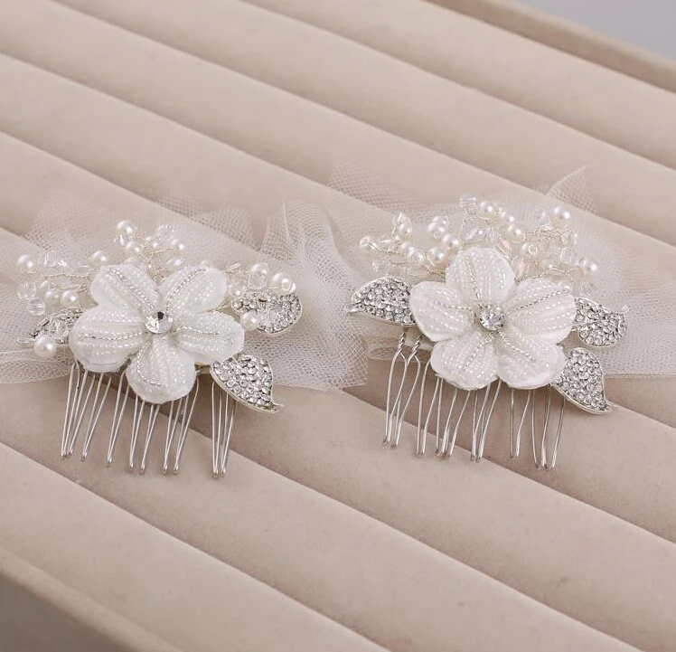2 шт./лот кристалл перл из бисера цветок кружева тиара свадебный волосы ювелирные
