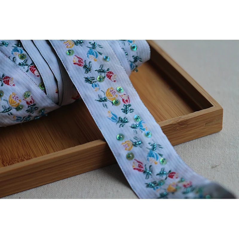 2 ярда кружева 100% полиэстер белый синий Высокое качество ручной работы бисер