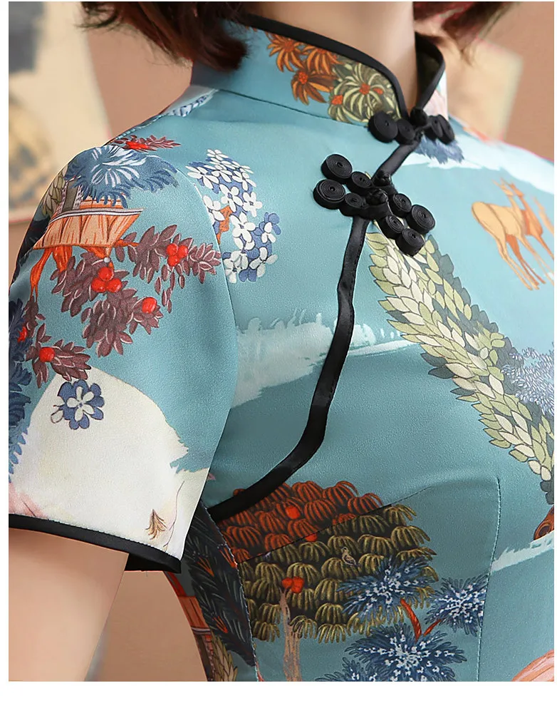 Sheng Coco Королевский синий Cheongsam платья короткий дизайн Лето Новинка Чонсам Qipao Китайский пасторальный стиль плотное платье XXL