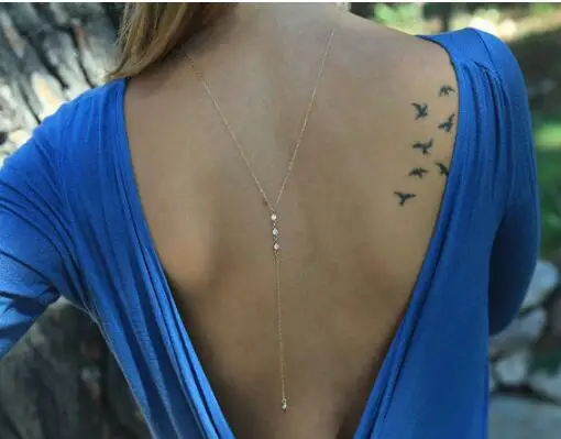Women Long Necklace Body Sexy Chain Bare Back Gold silver crystal Rhinestone Pendant chain necklace backdrop beach body jewelry