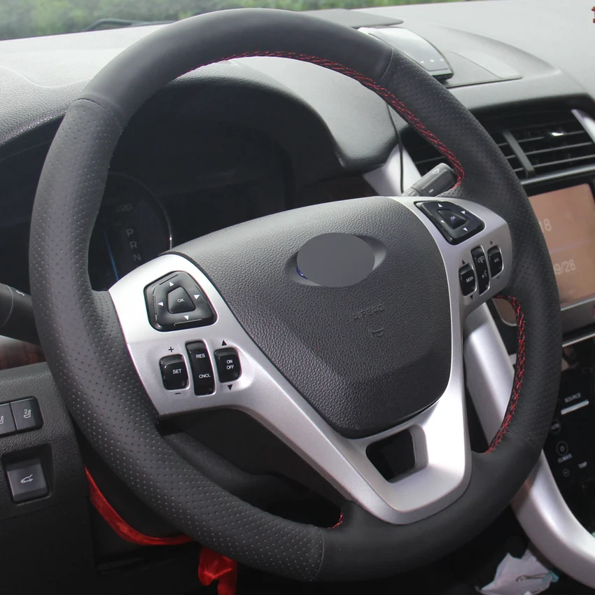 Черный PU искусственная кожа DIY Автомобильный руль Крышка для Ford Explorer 2011- Taurus 2013- Edge 2011- Flex 2013