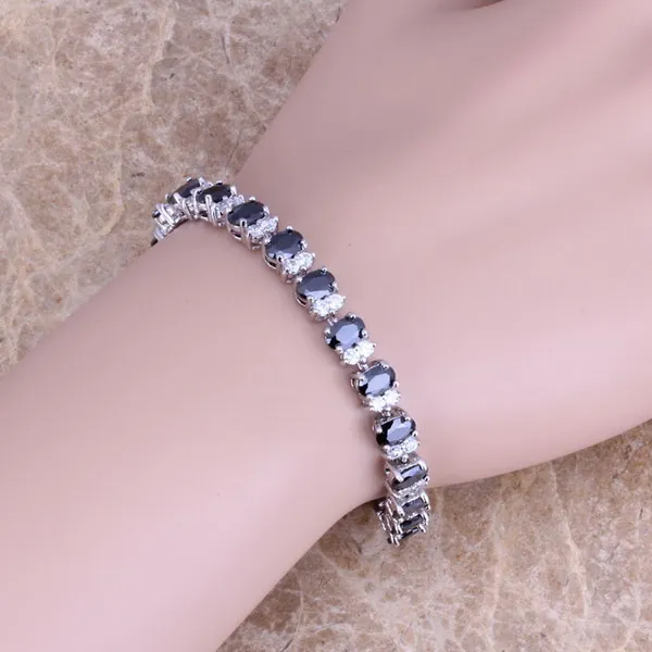 Превосходный черный кубический цирконий Белый CZ посеребренный звеньевой