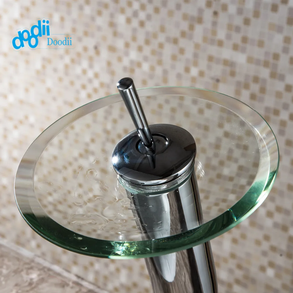 Doodii Stainless Steel circle waterfall Glass Bathroom Basin Mixer Tap Waterfall Faucet Sink Vessel Chrome Polished Finish | Обустройство