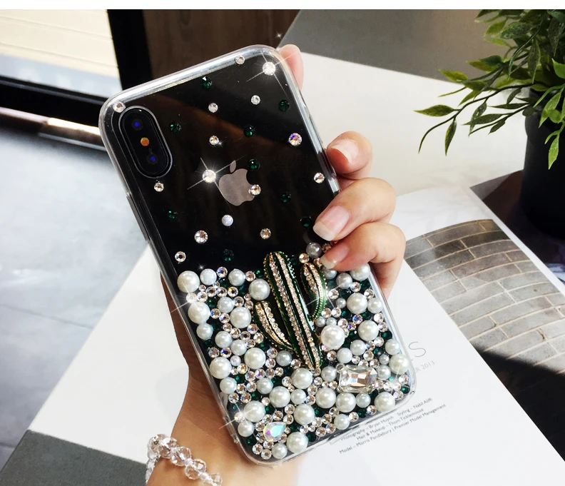 Алмазный жемчужный чехол для телефона С КАКТУСОМ samsung Galaxy S9 S8 Plus S7 S6 edge plus Note 9 8 7 5
