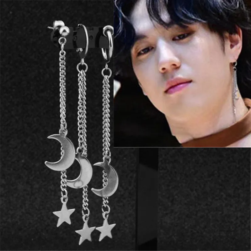 KPOP DNA Корейский панк Луна Звезда 1 пара серебряных цветов кисточкой JIMIN серьги