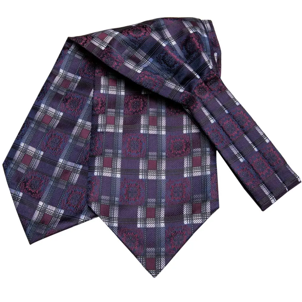 Hi-Tie Men Silk Ascot Black Cravat Checked Asoct Ties Plaid Necktie Pocket Square Cufflink Set Gift for Father/Husband AS-1008 | Аксессуары