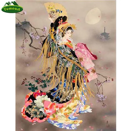 5904893 YUMEART полная квадратная Алмазная картина "Японская гейша" Diy мозаика Стразы незавершенная Алмазная вышивка, украшение для дома - Цвет: 5904893