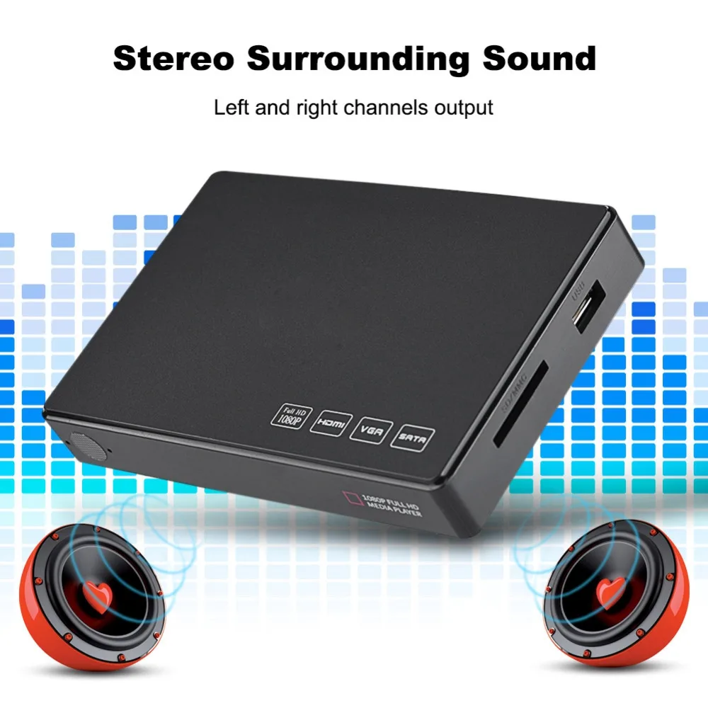 2,5 дюймов Full HD SATA HDD плеер медиаплеер центр 32 Гб SD/MMC карты стерео звук 1080P видео HDMI медиаплеер