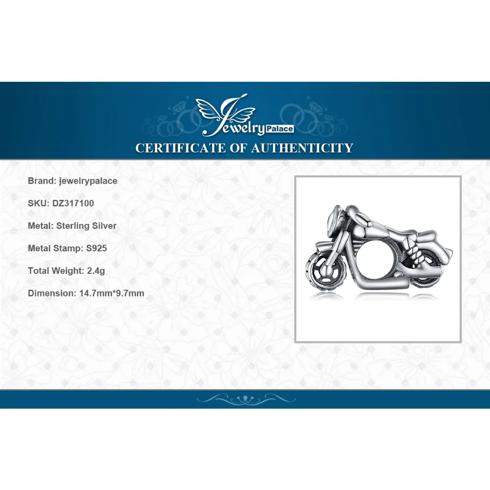 JewelryPalace Винтаж 925 пробы серебро подвеска &quotмотоцикл&quot Бусы Fit Браслеты для Для