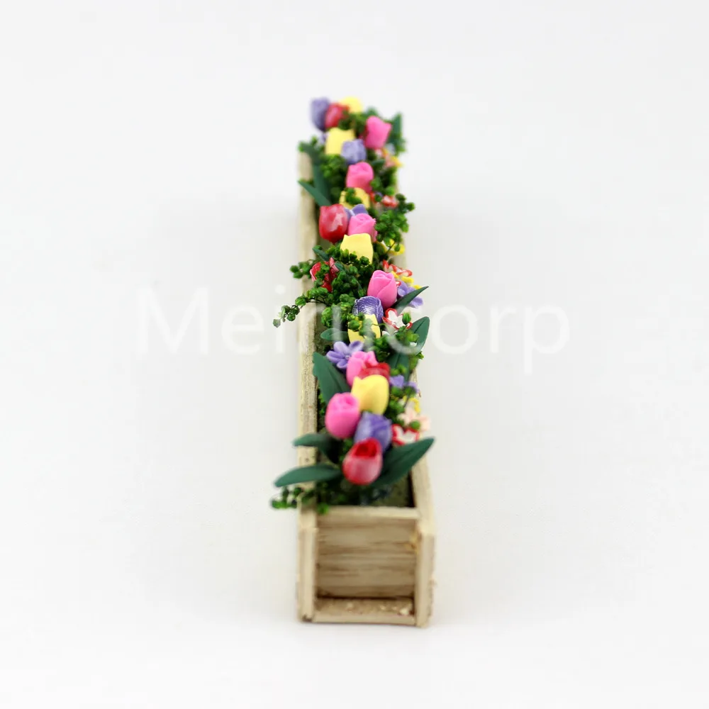 

1/12 Scale Dollhouse Accessories Miniature decoration Plant fence clay yellow pink flowerbed 12043